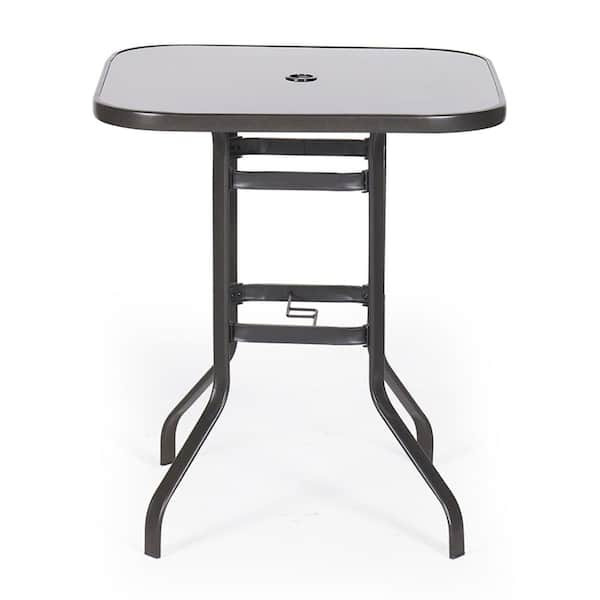 SUNMTHINK 31.5 in. Square Metal Bar Height Outdoor Patio Table Dining Table with Umbrella Hole