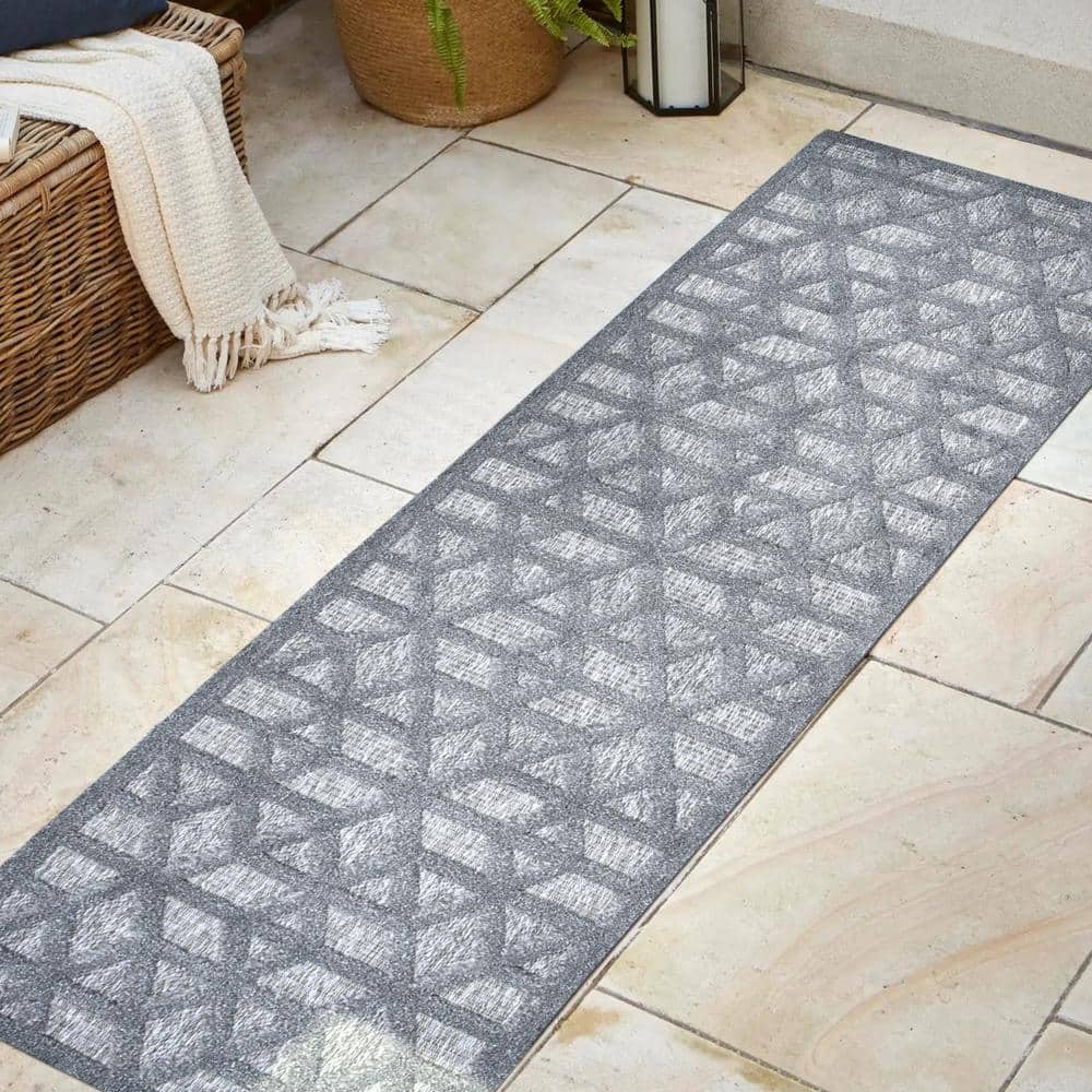 Talaia Dark Gray Geometric Synthetic Indoor/Outdoor Runner Rug