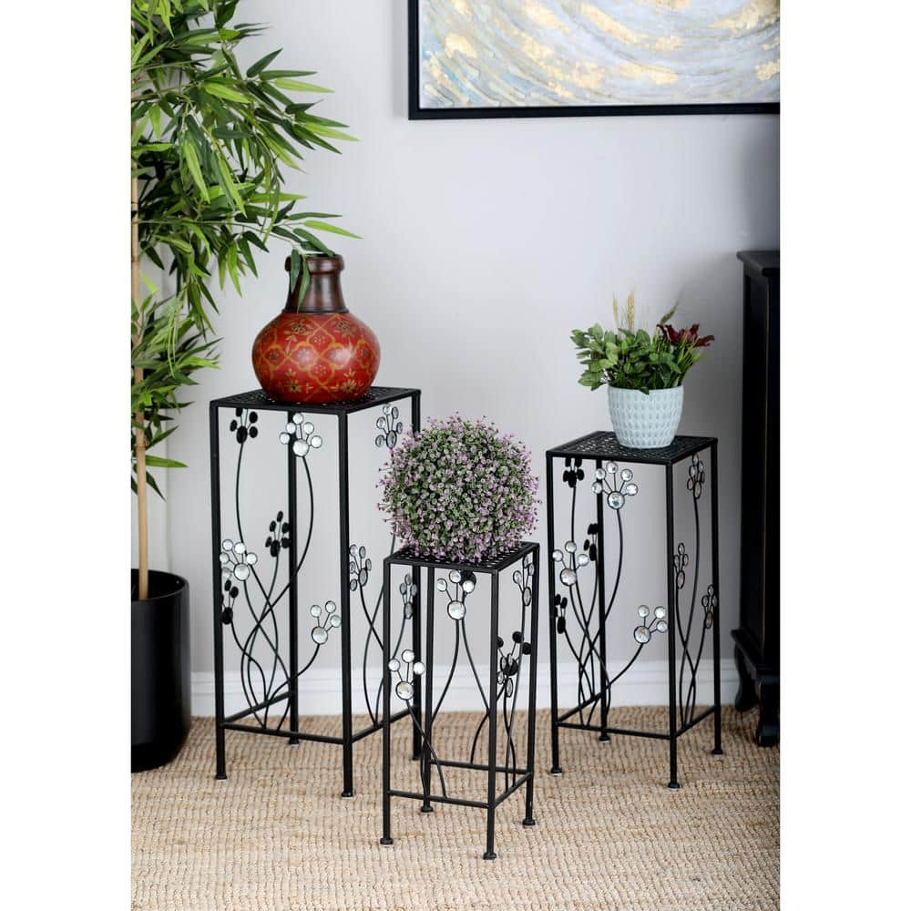 Litton Lane 28 in. x 11 in. Black Metal Traditional Plantstand (Set of 3)