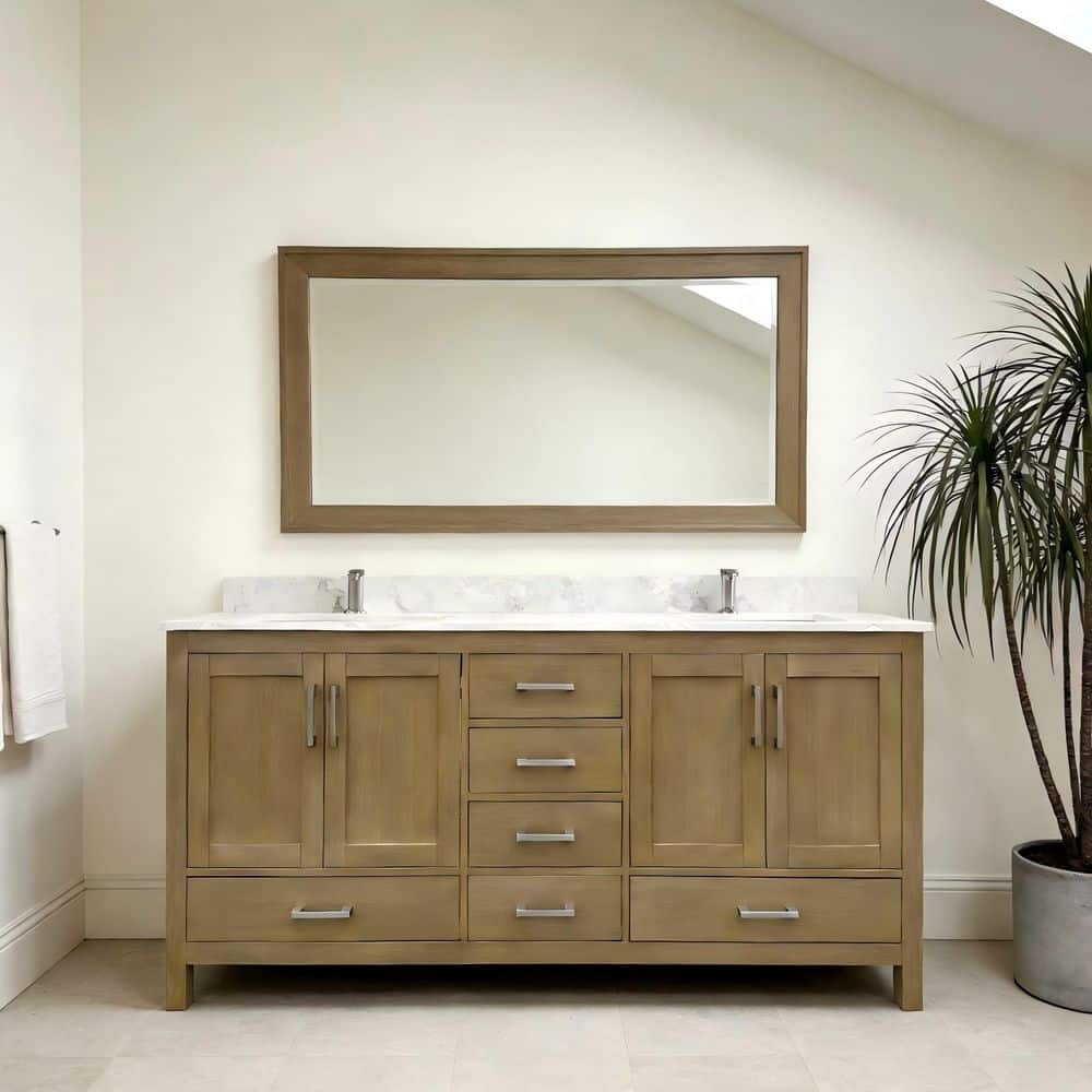 ANGELES HOME 72 in. W x 22 in. D Solid Wood Freestanding Oak Bath