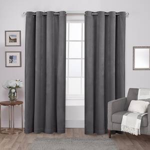 Velvet Soft Grey Solid Polyester 54 in. W x 108 in. L Grommet Top Light Filtering Curtain Panel (Set of 2)