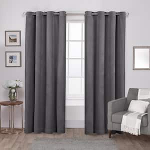 Velvet Soft Grey Solid Light Filtering Grommet Top Curtain, 54 in. W x 84 in. L (Set of 2)