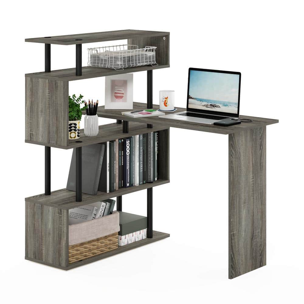 French Oak and Black Wood L-Shape Corner Computer Desk