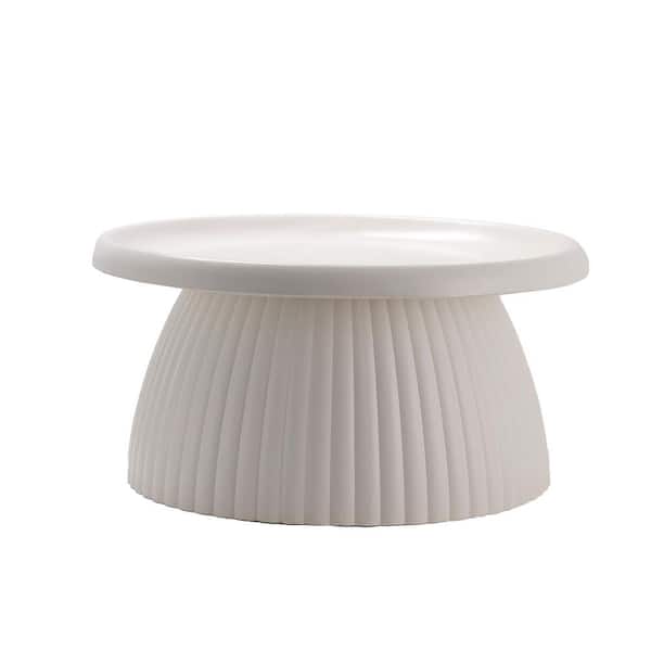 Lilah 13.39 in. Ivory White Round MGO Concrete Indoor/Outdoor Coffee Table with Pedestal Base