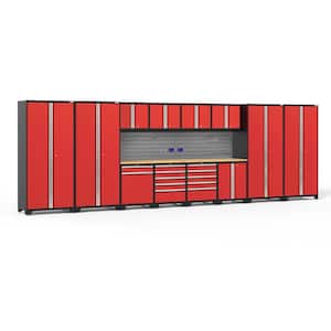 Pro Series 256 in. W x 85.25 in. H x 24 in. D 18-Gauge Steel Cabinet Set in Red (14-Piece)