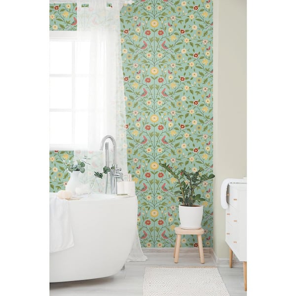 Aquamarine Bird Toile Vinyl Peel and Stick Wallpaper Roll (Covers 30.75 sq. ft.)