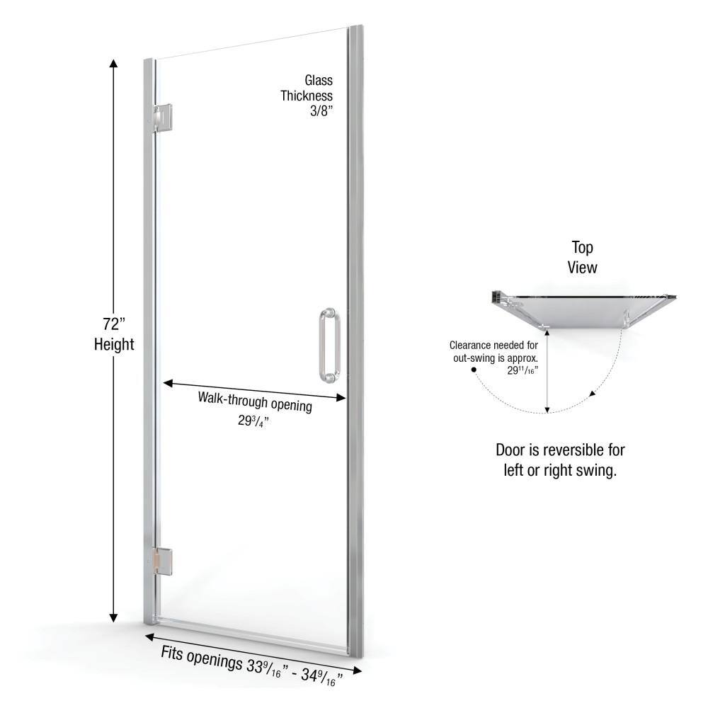 Coppia 34.56" Brushed Nickel Semi-Frameless Pivot Shower Door