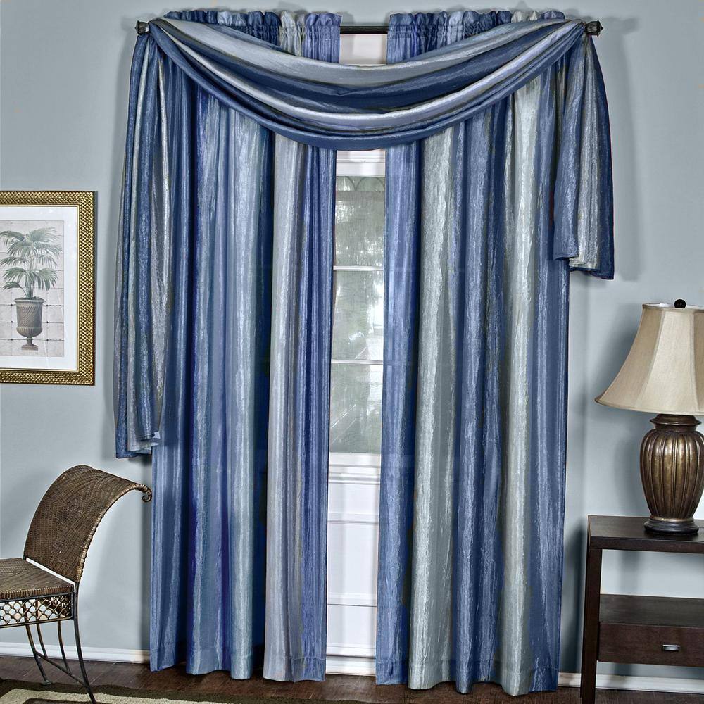 Blue Ombre Semi Sheer Polyester Window Scarf 50x144