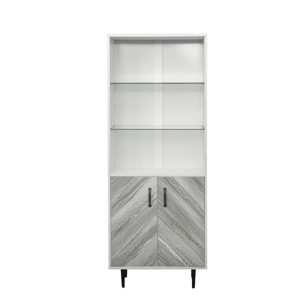Angel Sar White Storage Cabinet With 2, High Cabinet With Shelves 2 Doors