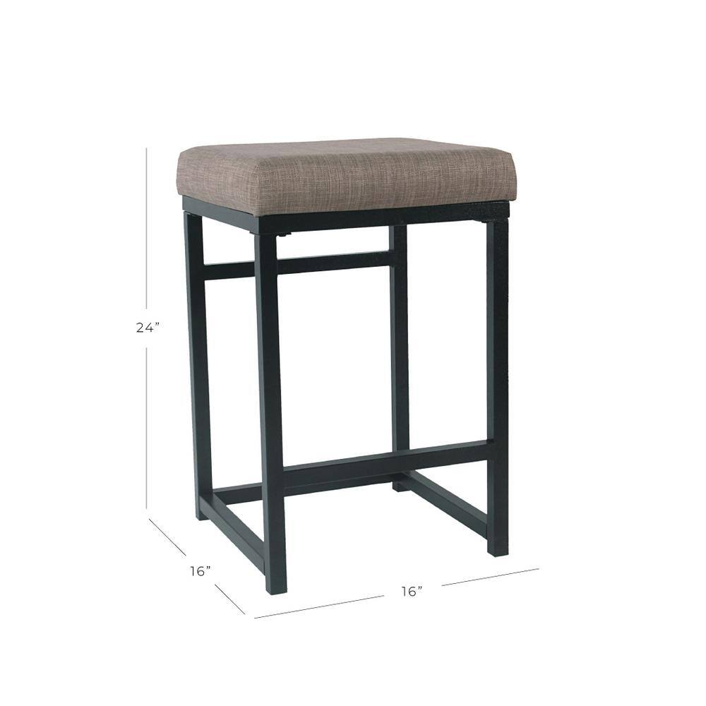 Backless Brown Wood and Metal Counter Stool