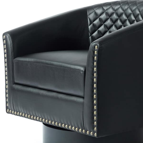 Uixe Mid-Century Black PU Leather 360° Swivel Accent Arm Chair
