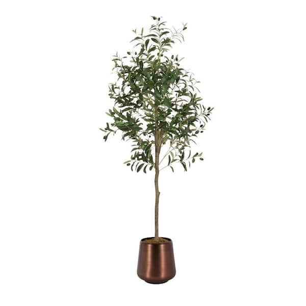5 ft. Artificial Olive Tree Tree in Gold Metal Pot