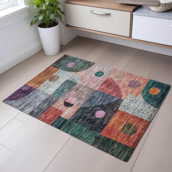 Mayfield Premium Machine Washable Abstract AMF1117 Orange 2 ft. x 3 ft. Area Rug