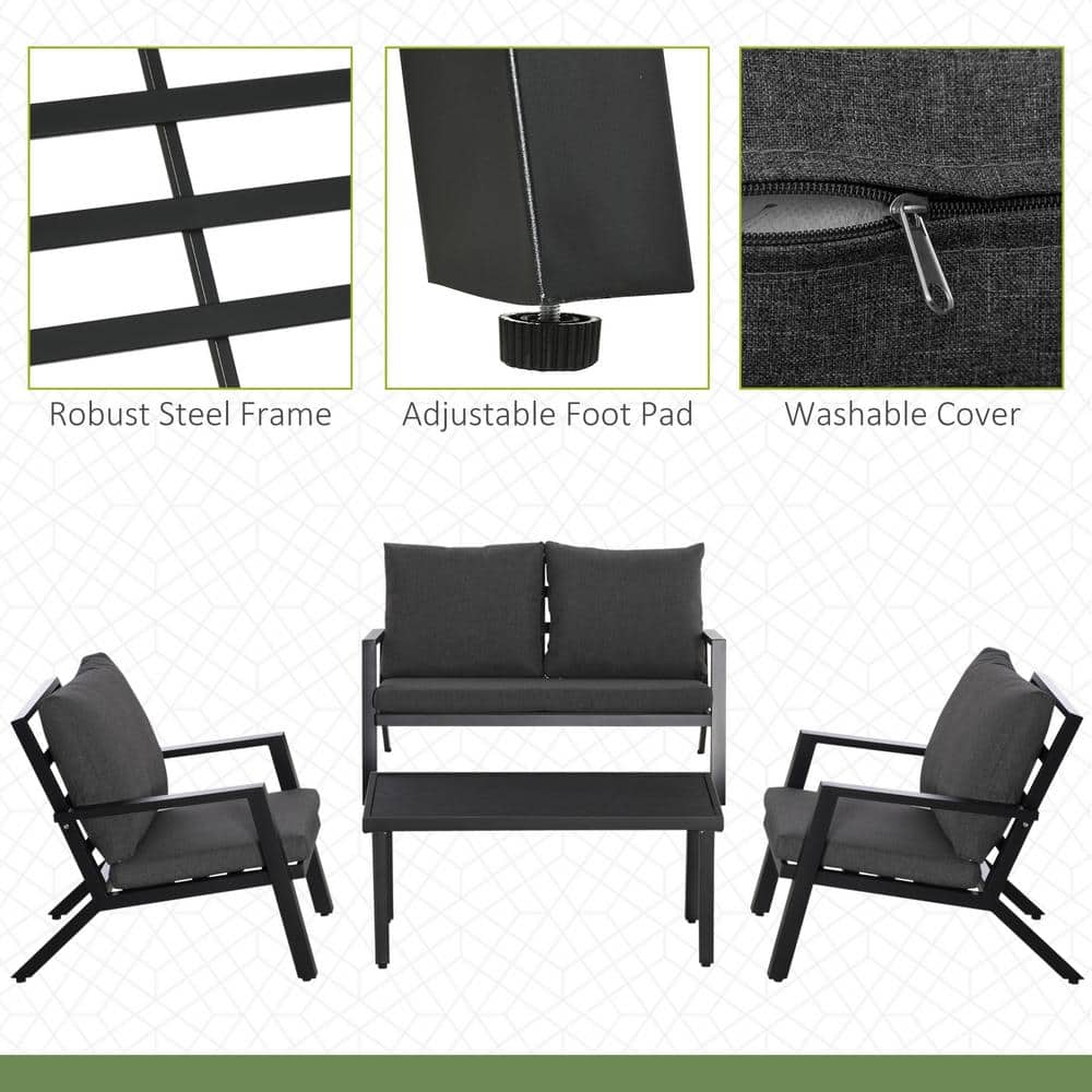 Rustic 4-Piece Outdoor Lounge Set with Cushioned Loveseat and Chairs