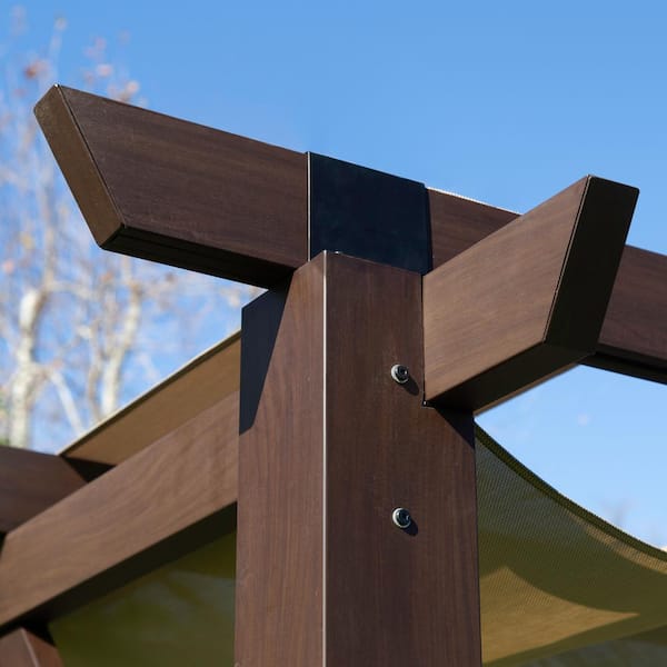 Modena 12 ft. x 20 ft. Wood Grain Aluminum Pergola in Espresso with Mocha Convertible Canopy