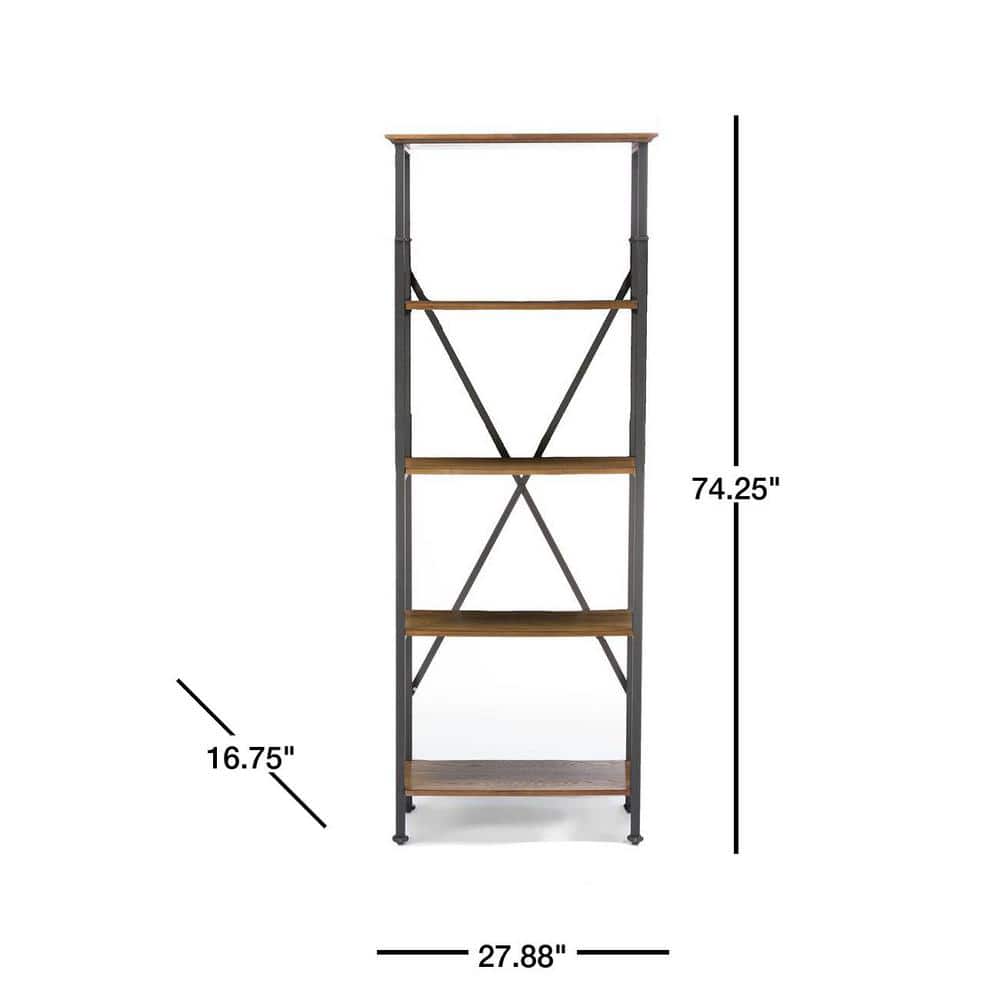 Lancashire 74'' Rustic Brown Wood and Antique Bronze Metal Bookcase