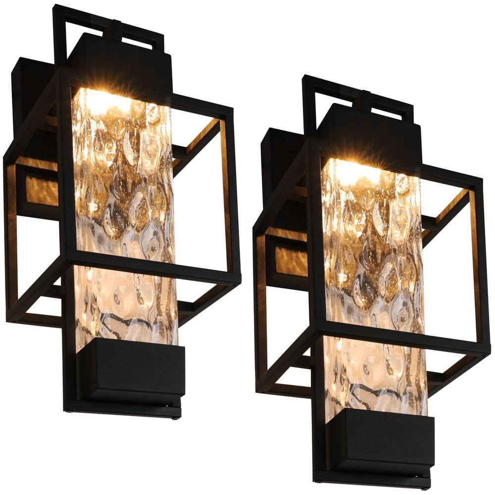 Modern Black Outdoor Light Fixtures Dusk to Dawn 2 Pack with LED T10 Bulbs