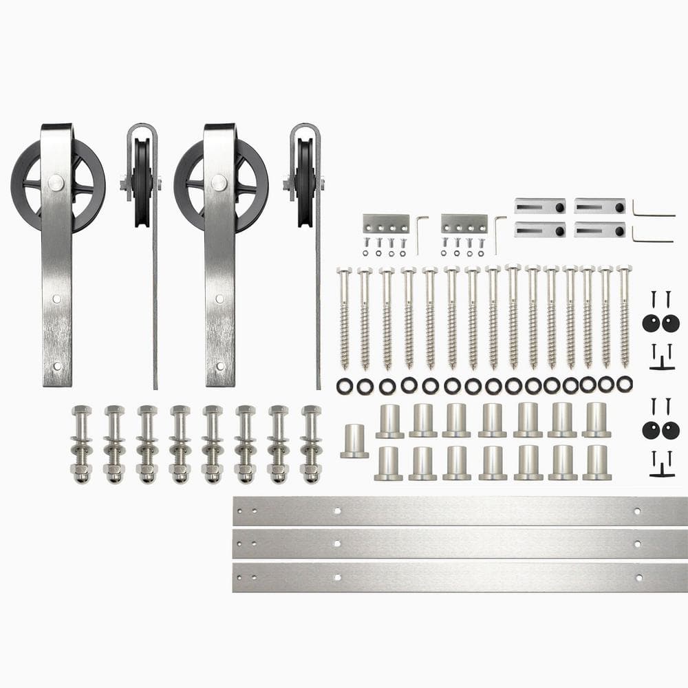 18 ft./216 in. Brushed Nickel Non-Bypass Sliding Barn Door Hardware Kit Spoke Wheel Design Roller for Double Doors price history on PriceWatchPro