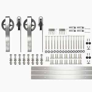 18 ft./216 in. Brushed Nickel Non-Bypass Sliding Barn Door Hardware Kit Spoke Wheel Design Roller for Double Doors
