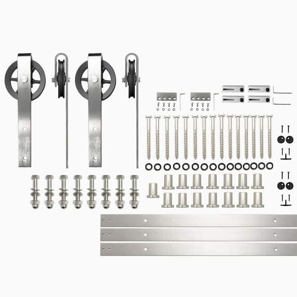 HOMACER 18 ft./216 in. Brushed Nickel Non-Bypass Sliding Barn Door Hardware Kit Spoke Wheel Design Roller for Double Doors