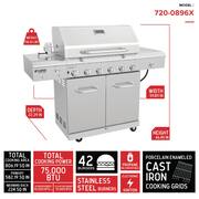 6-Burner Propane Gas Grill in Stainless Steel with Ceramic Searing Side Burner and Rotisserie Kit with Cover