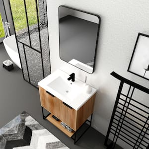 30 in. W Modern Style Wall-Mounted Bathroom Vanity with Gel Basin Top in Yellow(khaki)