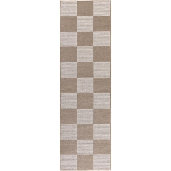 Washable Modern Jute Natural Ivory 2 ft. x 8 ft. Geometric Contemporary Runner Area Rug