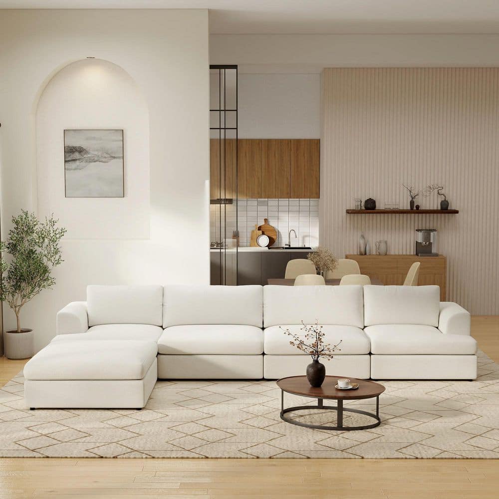 158 in. Flared Arm 5-piece Boucle Fabric Modular L-shaped Sectional Sofa with Machine Washable Covers, Ottoman in Beige price history on PriceWatchPro