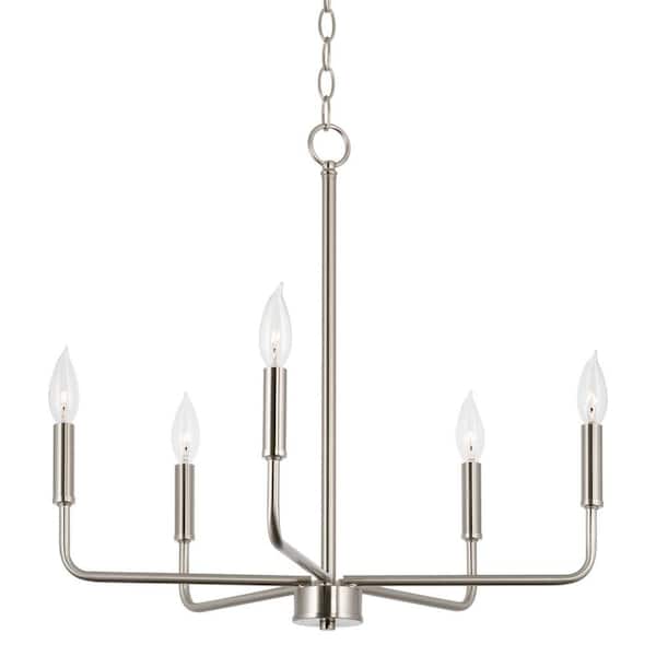 Kira Home Camille 60-Watt 5-Light Brushed Nickel Modern Chandelier, No Bulb Included