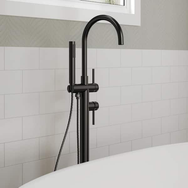Floor Mount 2-Handle Freestanding Tub Faucet Claw Foot Tub Faucet Bathtub Filler with Hand Shower in Matte Black