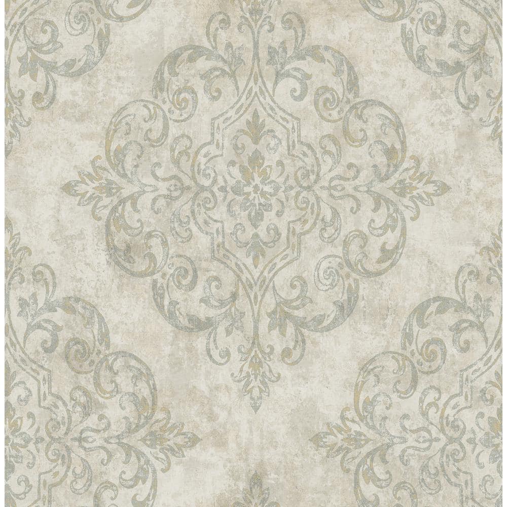Seabrook Designs Atelier Damask Metallic Champagne and Greige Paper ...