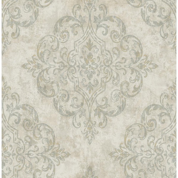 Seabrook Designs Atelier Damask Metallic Champagne and Greige Paper Strippable Roll (Covers 56.05 sq. ft.)