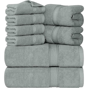 8-Piece Premium Towel with 2 Bath Towels, 2 Hand Towels and 4 Wash Cloths,600 GSM 100% Cotton Highly Absorbent,Cool Grey