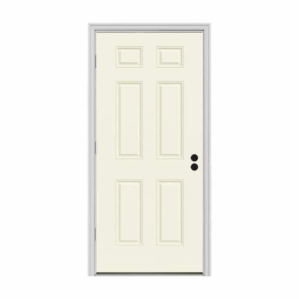 JELD-WEN 32 in. x 80 in. 6-Panel Vanilla Painted Steel Prehung Right-Hand Outswing Front Door w/Brickmould