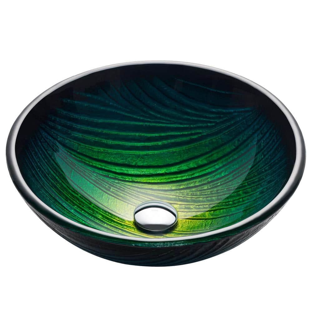 Nei Green Tempered Glass Circular Vessel Sink, 17 inch