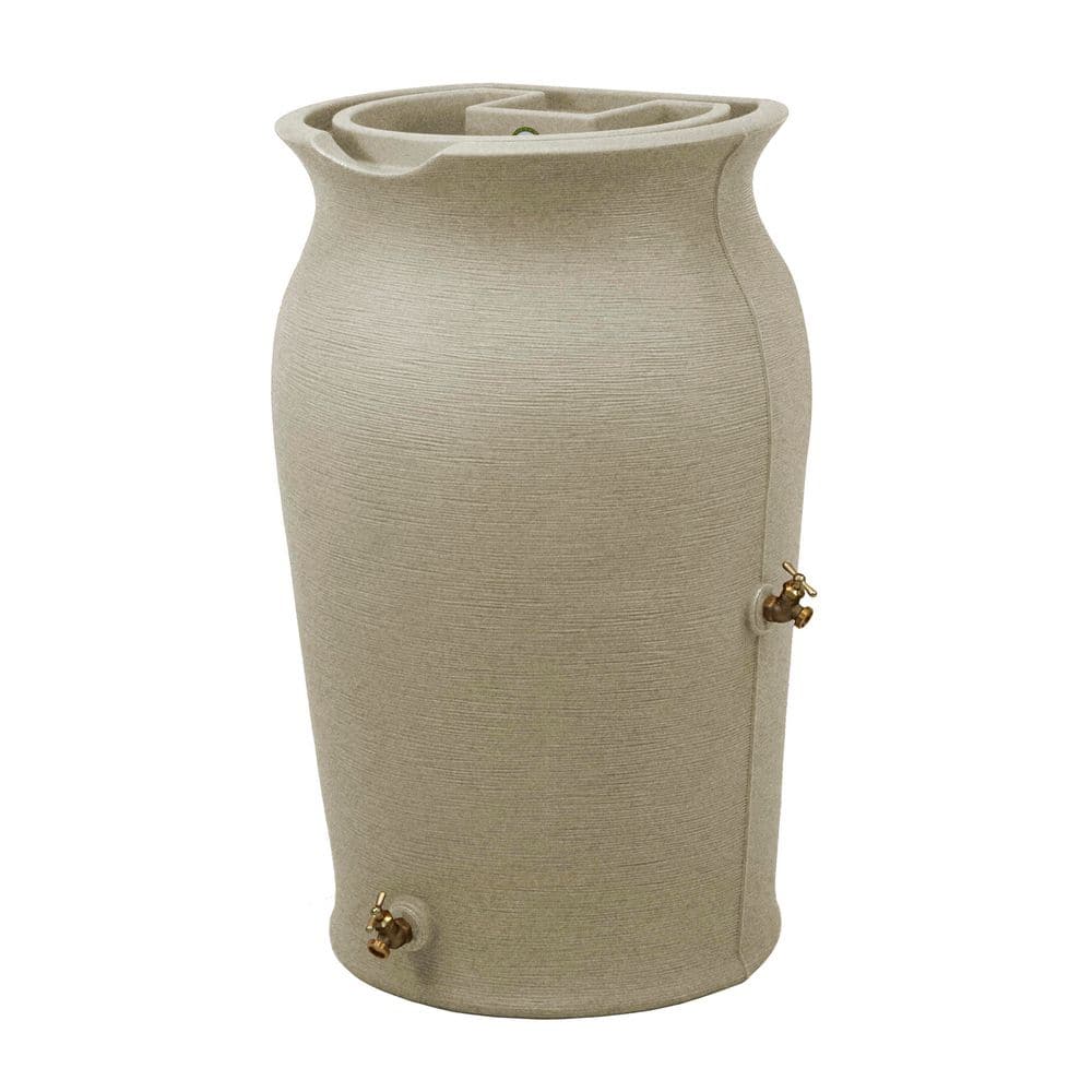 Sandstone Plastic Rain Barrel with Planter Top