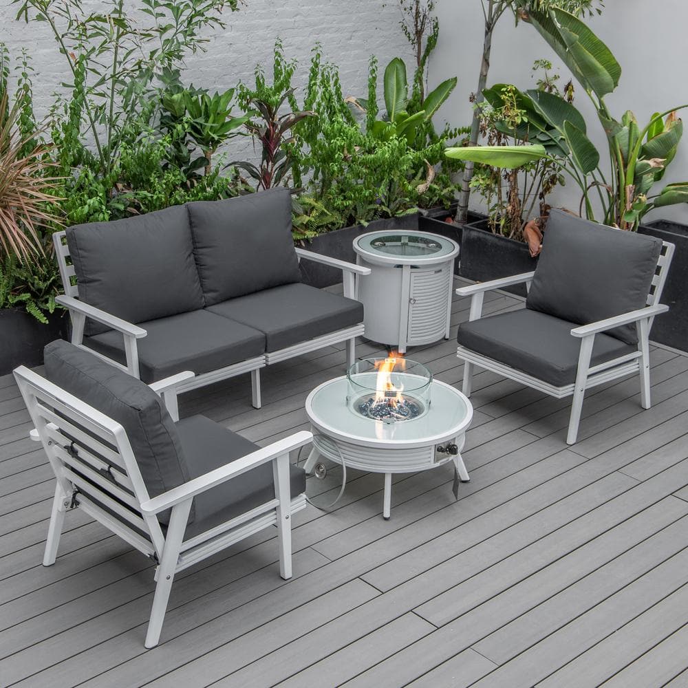 Walbrooke White 5-Piece Aluminum Round Patio Fire Pit Set with Charcoal Cushions, Slats Design & Tank Holder price history on PriceWatchPro