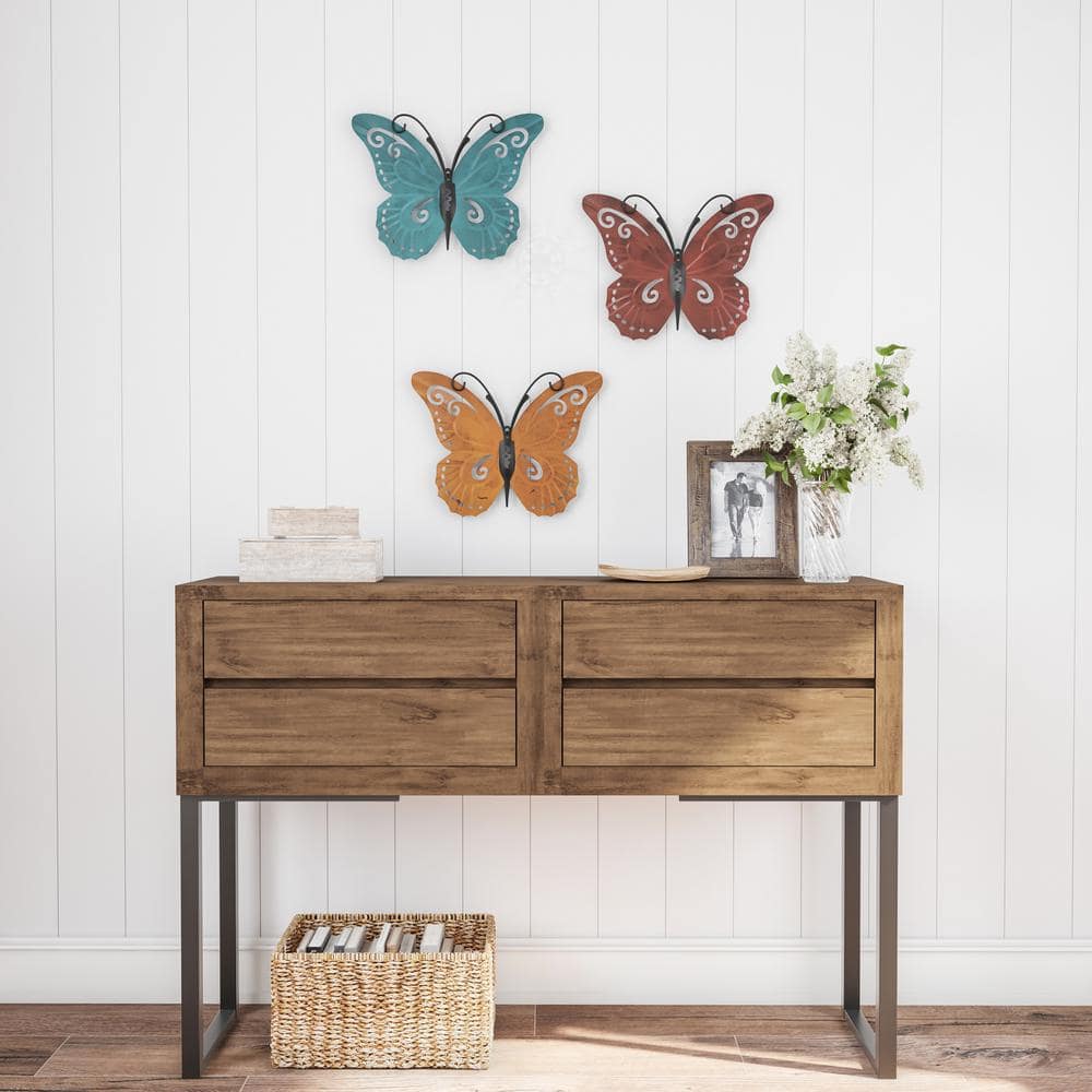 Hand Painted 3D Butterfly Metal Wall Art Set