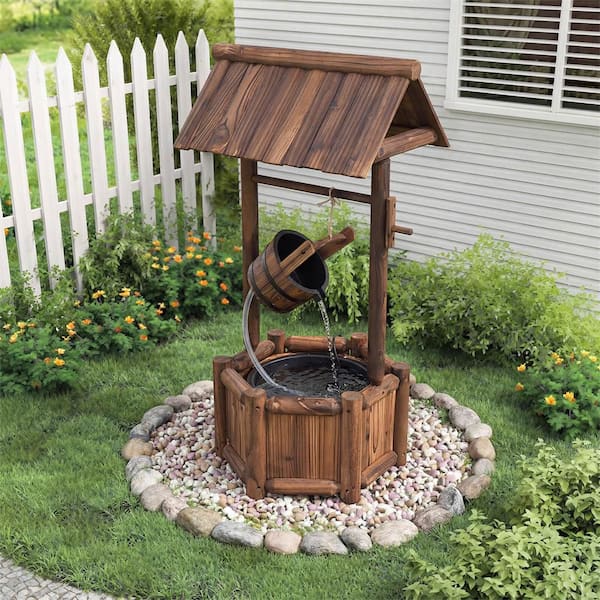 Costway Fir Wood Wishing Well Fountain Outdoor Electric Backyard