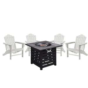 3-Piece White Recycled Plastic Patio Conversation Set Adirondack Chair with Gray Propane Firepit for Yard