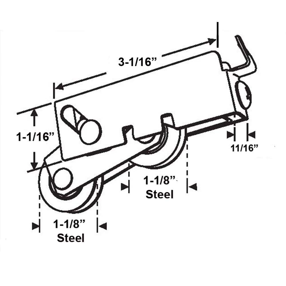 Yellow Zinc 1-1/8 Inch Steel Sliding Door Roller Assembly