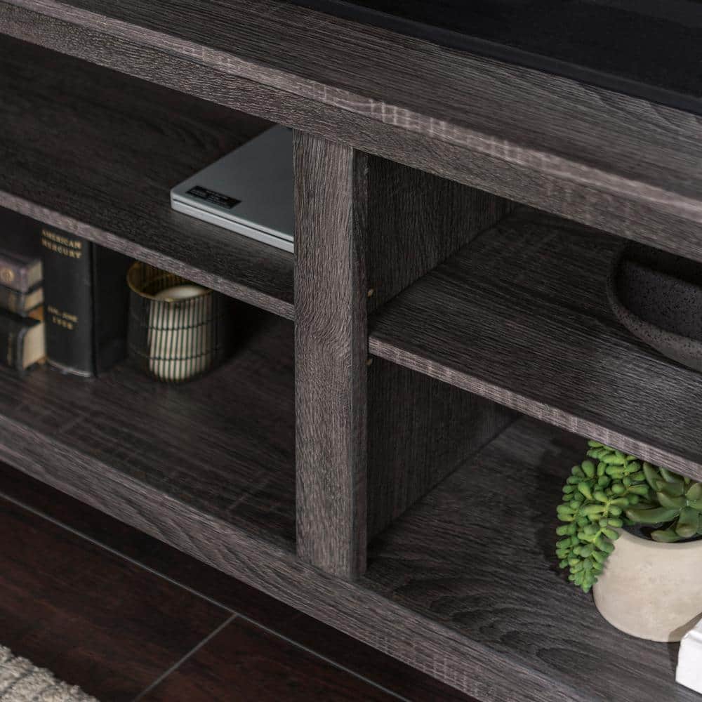 Charcoal Gray MDF Contemporary TV Stand with Shelves
