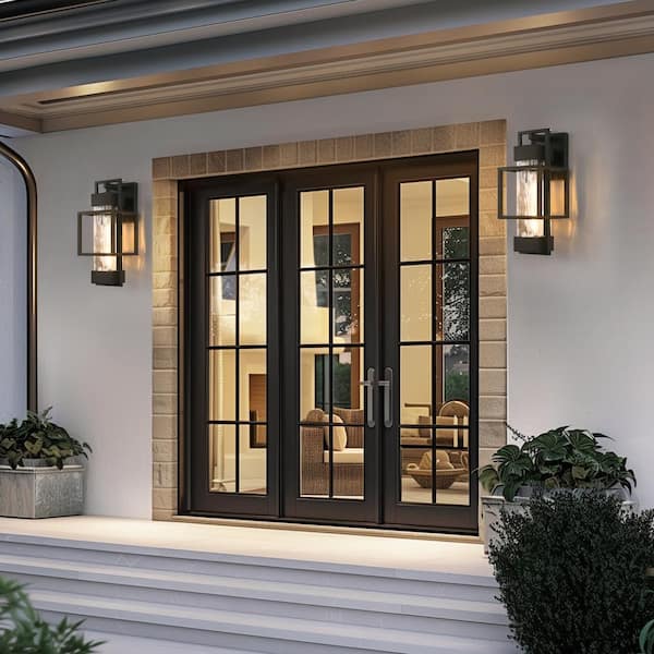1-Light Modern Black Outdoor Wall Lantern Sconce with Clear Glass Shade, LED Bulbs Included(2-Pack)