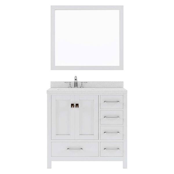 Virtu USA Caroline Avenue 36 in. W Bath Vanity in White with Quartz Vanity Top in White with White Basin and Mirror