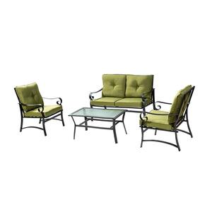 Tariat 4-Piece Metal Patio Fire Pit Sofa Seating Group with Green Cushions