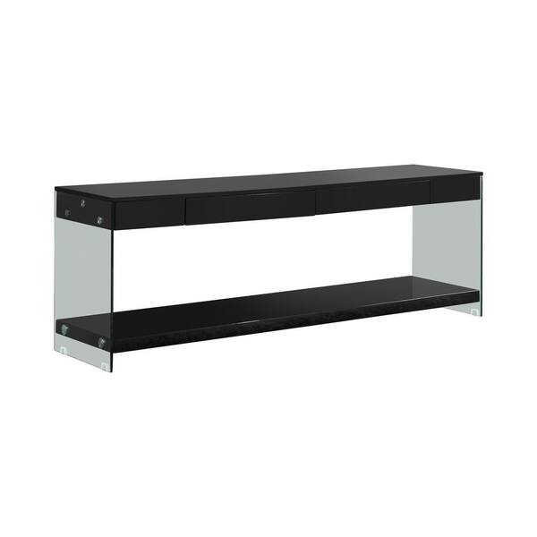 Furniture of America Jubilee 60 in. Black Glass TV Stand with 2 Drawer Fits TVs Up to 66 in. with Cable Management