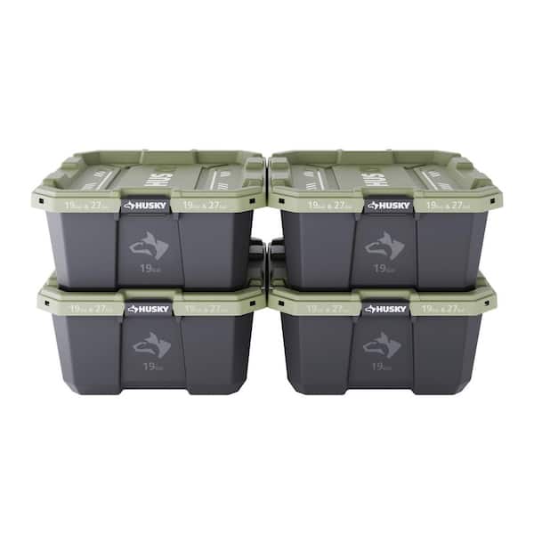 19 Gal. Pro Grip Storage Tote in Black with Army Green Lid (4-Pack)