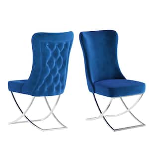 Majestic Blue/Silver Upholstered Dining Side Chair (Set of 2) (20 in. W x 37.5 in. H) No Assembly Required