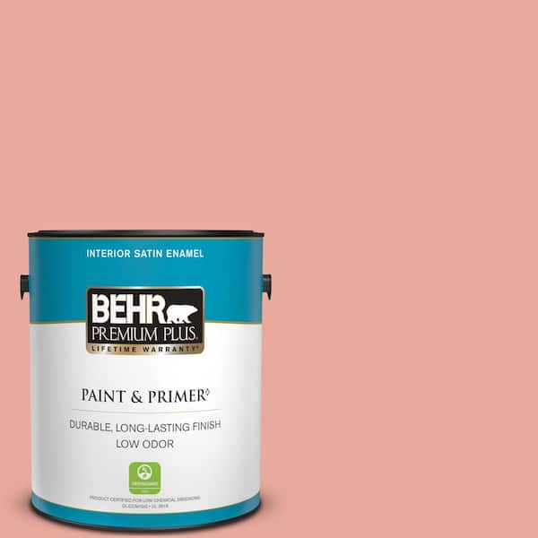 BEHR PREMIUM PLUS 1 gal. #M170-4 Passion Fruit Punch Satin Enamel Low Odor Interior Paint & Primer