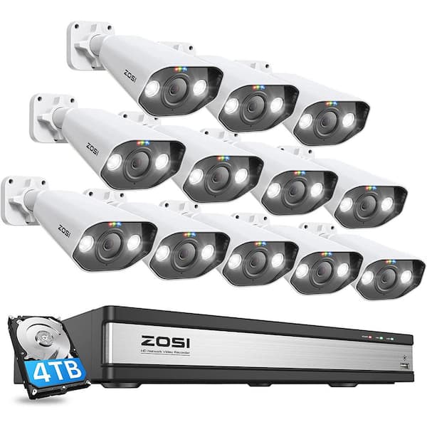ZOSI 16-Channel 8MP PoE 4TB NVR Security Camera System with 12 Wired 8MP Spotlight IP Cameras, 2-Way Audio, Human Detection